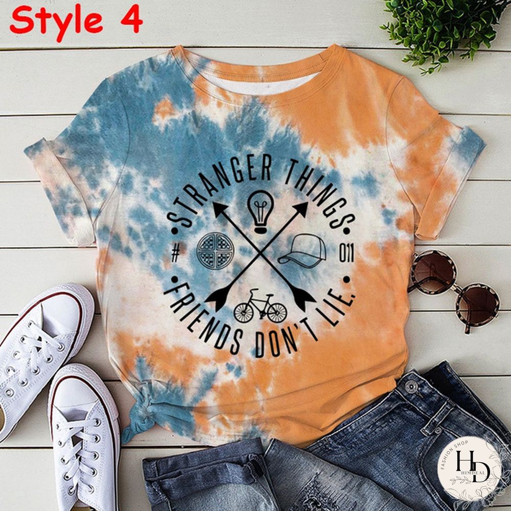 New Styles Stranger Things Tie-Dye Shirt Unisex Fashion Short Sleeve Summer Casual