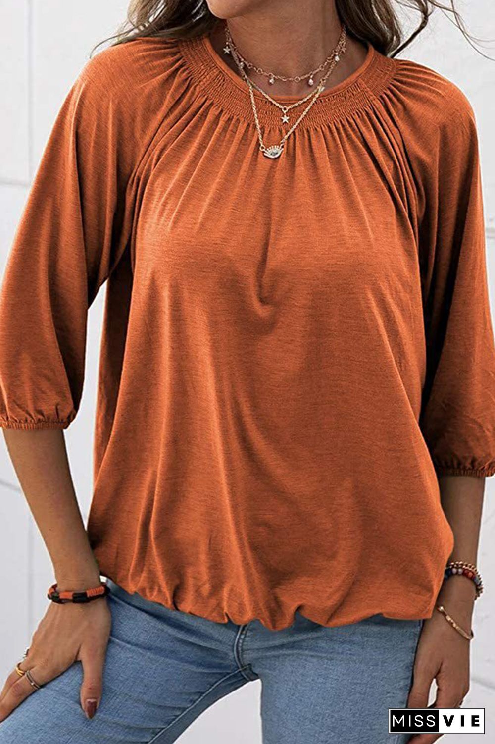 Casual Solid Split Joint O Neck Tops(7 colors)
