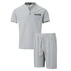 Men's Casual Waffle-Knit Two-Piece Set: Color-Block Stand Collar Short-Sleeve Top & Shorts by Inlyline