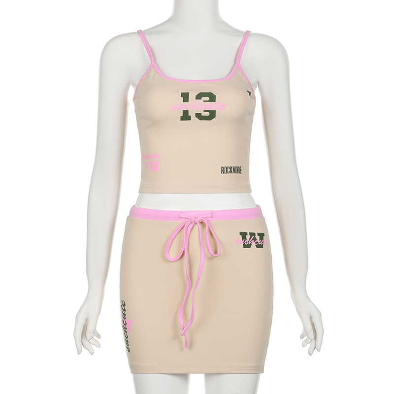 Gaono Sweet Slim Printed Dress Set Women 2025 Sporty Activewear Sexy 2 Piece Sets Slash Neck Camis Tops Mid-Waisted Skirts