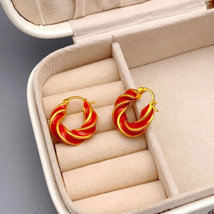 Vintage spiral pattern enamel drop glaze earrings