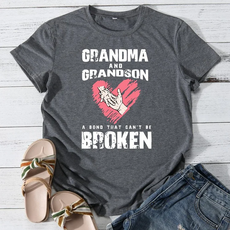 Grandma and grandson a bond that can't be broken Round Neck T-shirt-0025970