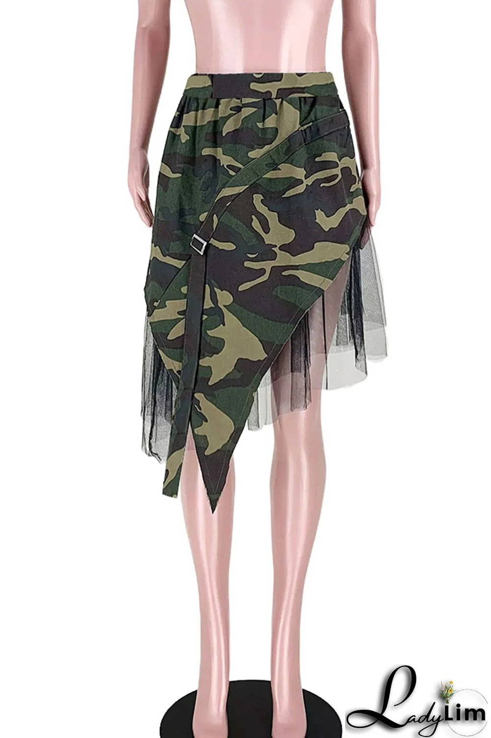Pink Fashion Street Print Camouflage Print Patchwork Asymmetrical High Waist Full Print Bottoms