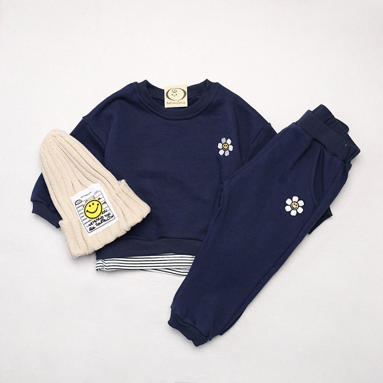 Baby Embroidered Smile Sunflower Sweatshirt & Pants Set