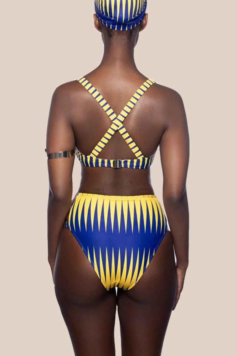 Printed Yellow Two-piece Swimwear