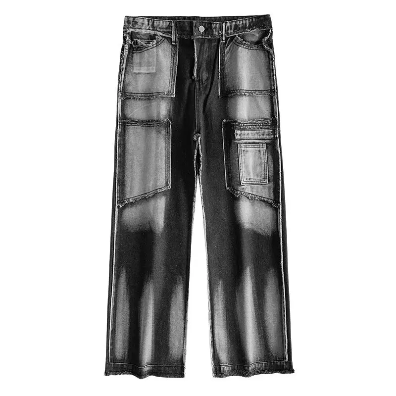 Playpowerboll Trendy Smoky Grey Denim Trousers: American Style Loose-Fit Straight-Leg Pants for Men  
