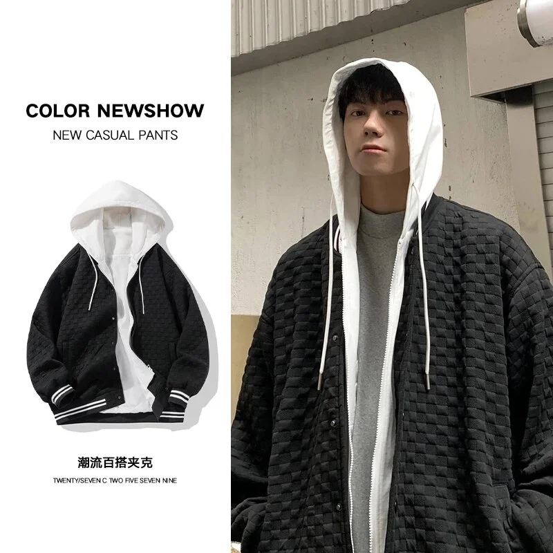 Aonga - Fashion Trend Logo Korean Clothing Loose Coat Mens Sweatshirts Bomber Jacket Hooded Windbreaker Hooded Baseball Jacket
