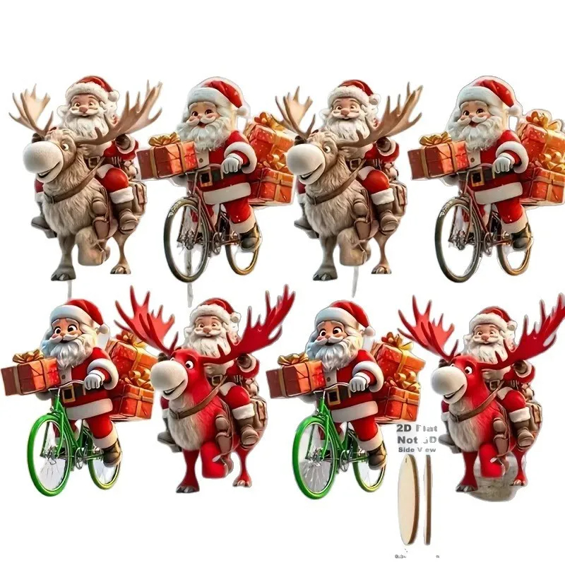 Tegooe 2D Flat Wooden Santa Reindeer Christmas Ornaments 81224 Pack