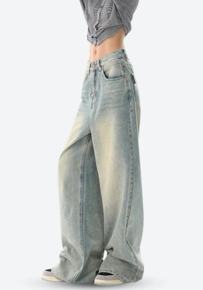 Brownm Rise Baggy Denim Jeans