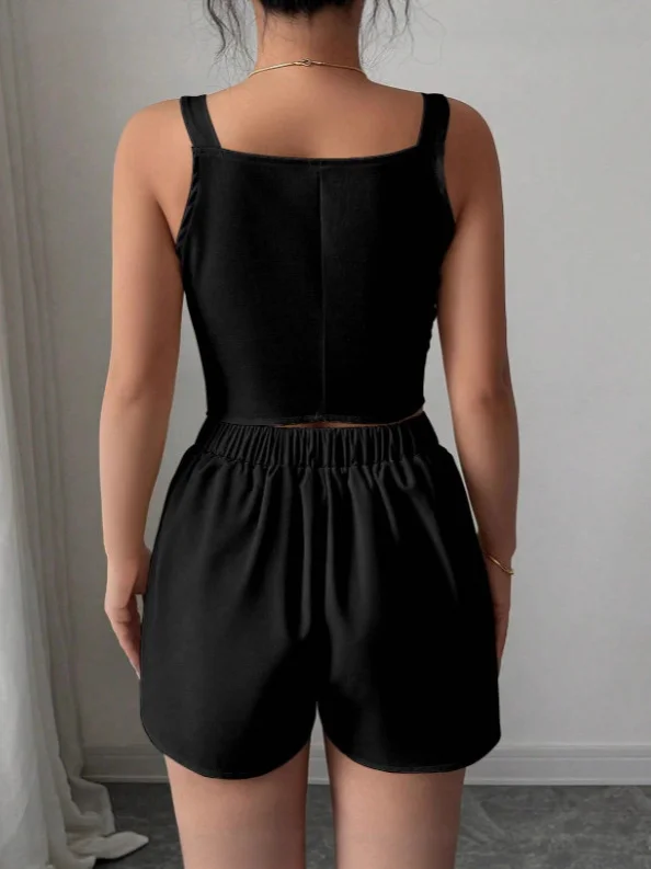 Nigikala Nigikala Temperament Thin Commuter Vest Shorts Solid Color Two-Piece Set