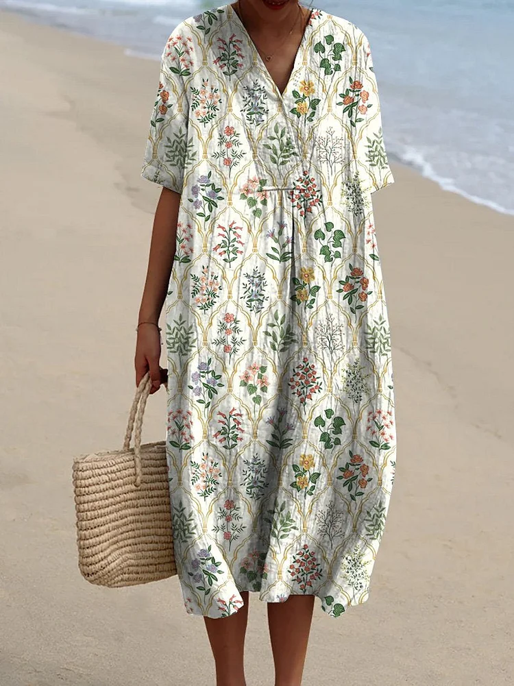 Ditsy Spring Floral Repeat Pattern Printed Women's Flowy Dress