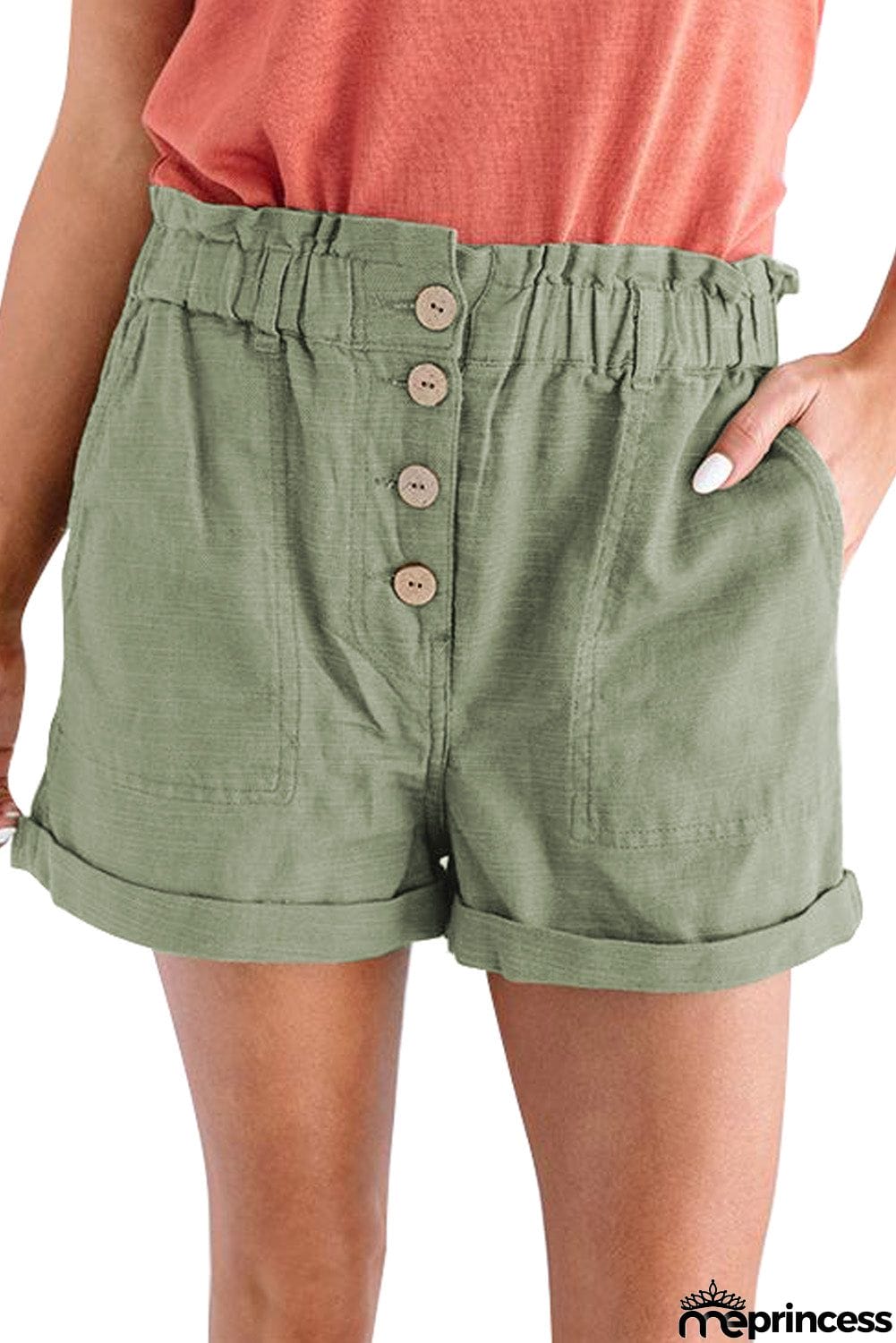 Khaki Cuffed High Waist Shorts