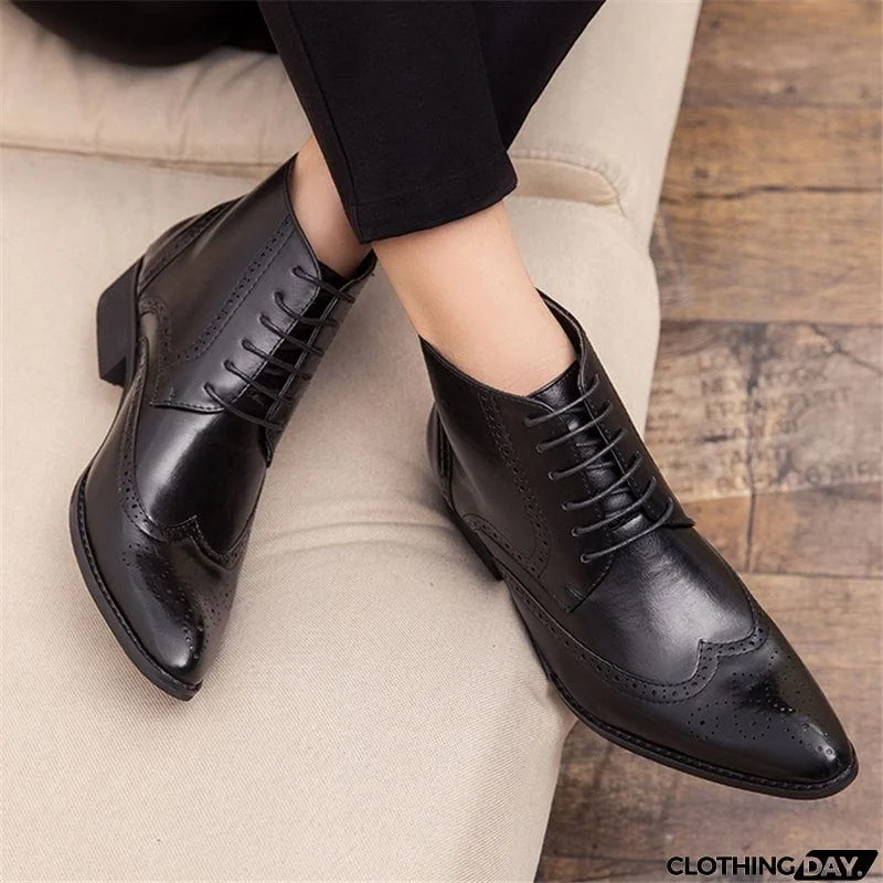 Men's Split Leather Pointed Toe Ankle Boots