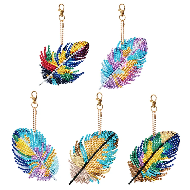 5Pcs Double Sided Puppy Feather Full Drill Keyring for Home Birthday Party Decor