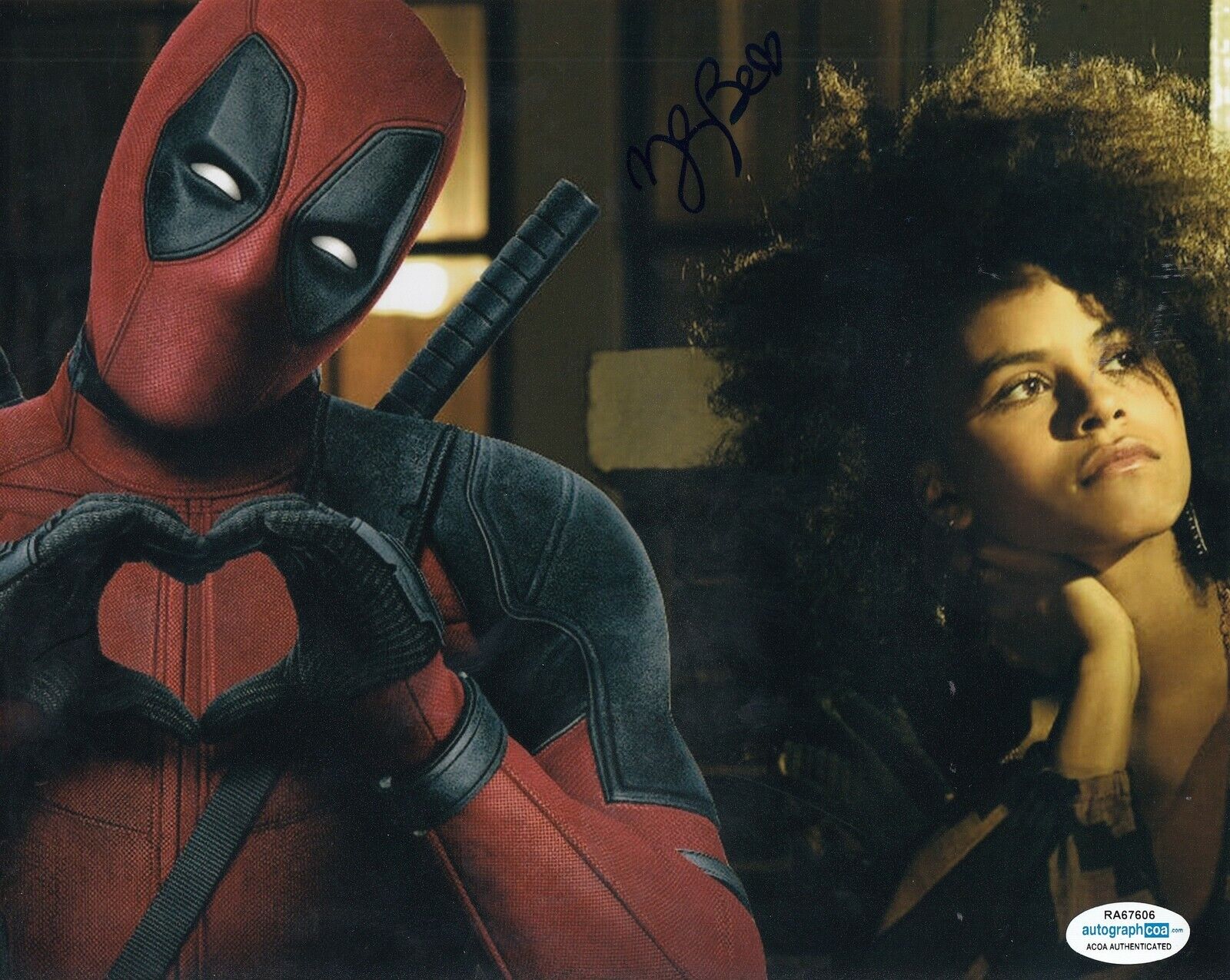 ZAZIE BEETZ signed (DEADPOOL) 8X10 *Domino* PROOF Photo Poster painting ACOA Authenticated #2