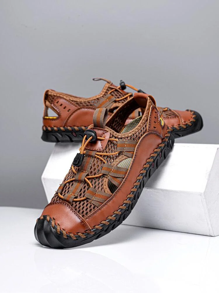 Men Closed Toe Mesh Splicing Outdoor Microfiber Leather Sandals