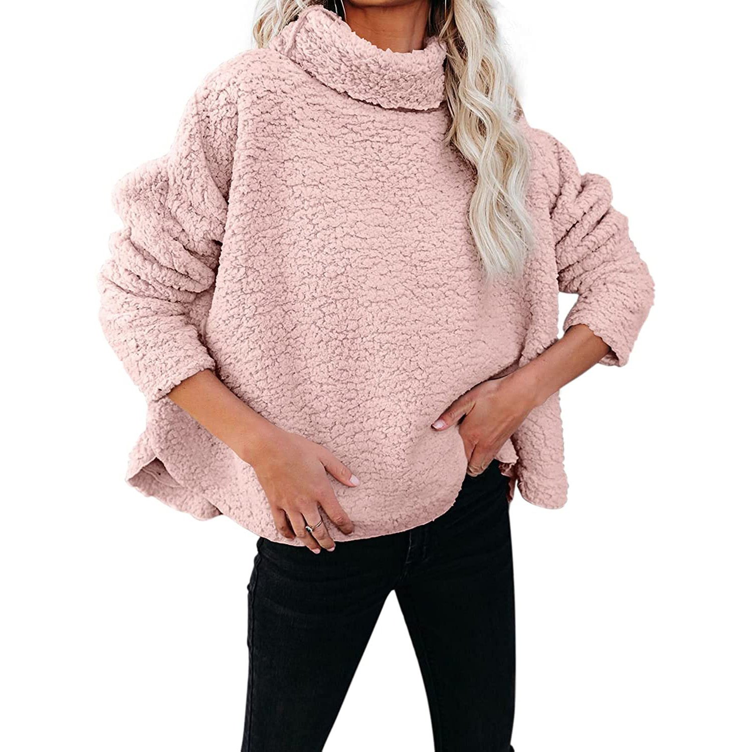  thdmladies Turtleneck Plush Loose Top thedmladies