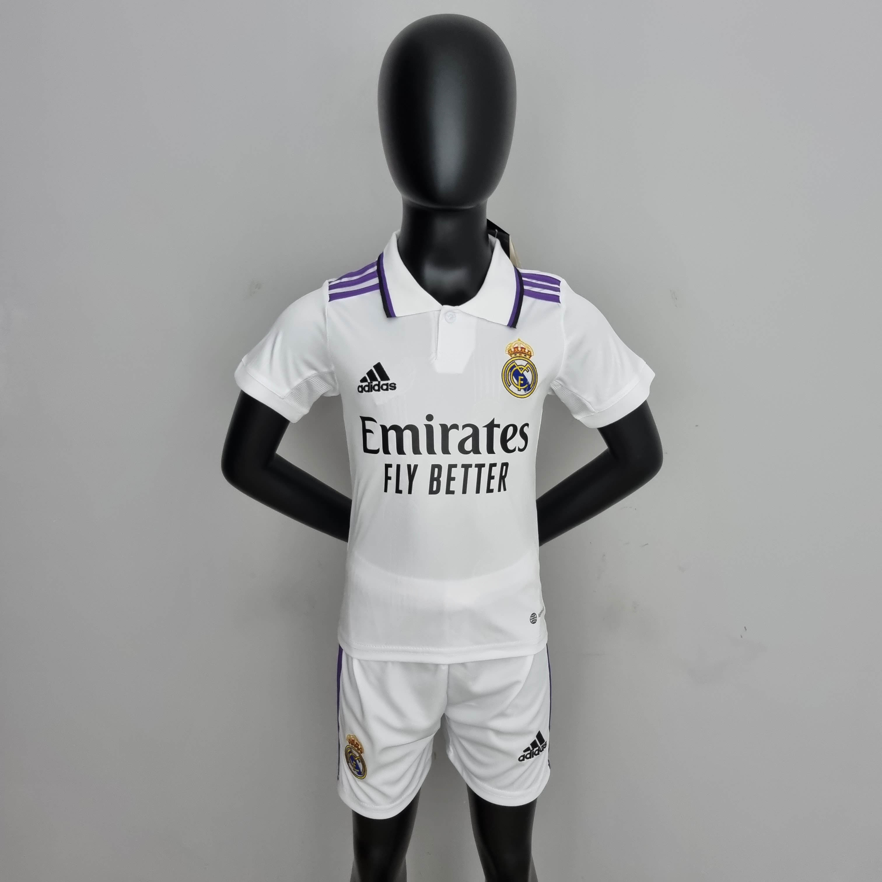 Adidas Real Madrid Fly Emirates White/Navy Blue Soccer Jersey Youth Kid Size