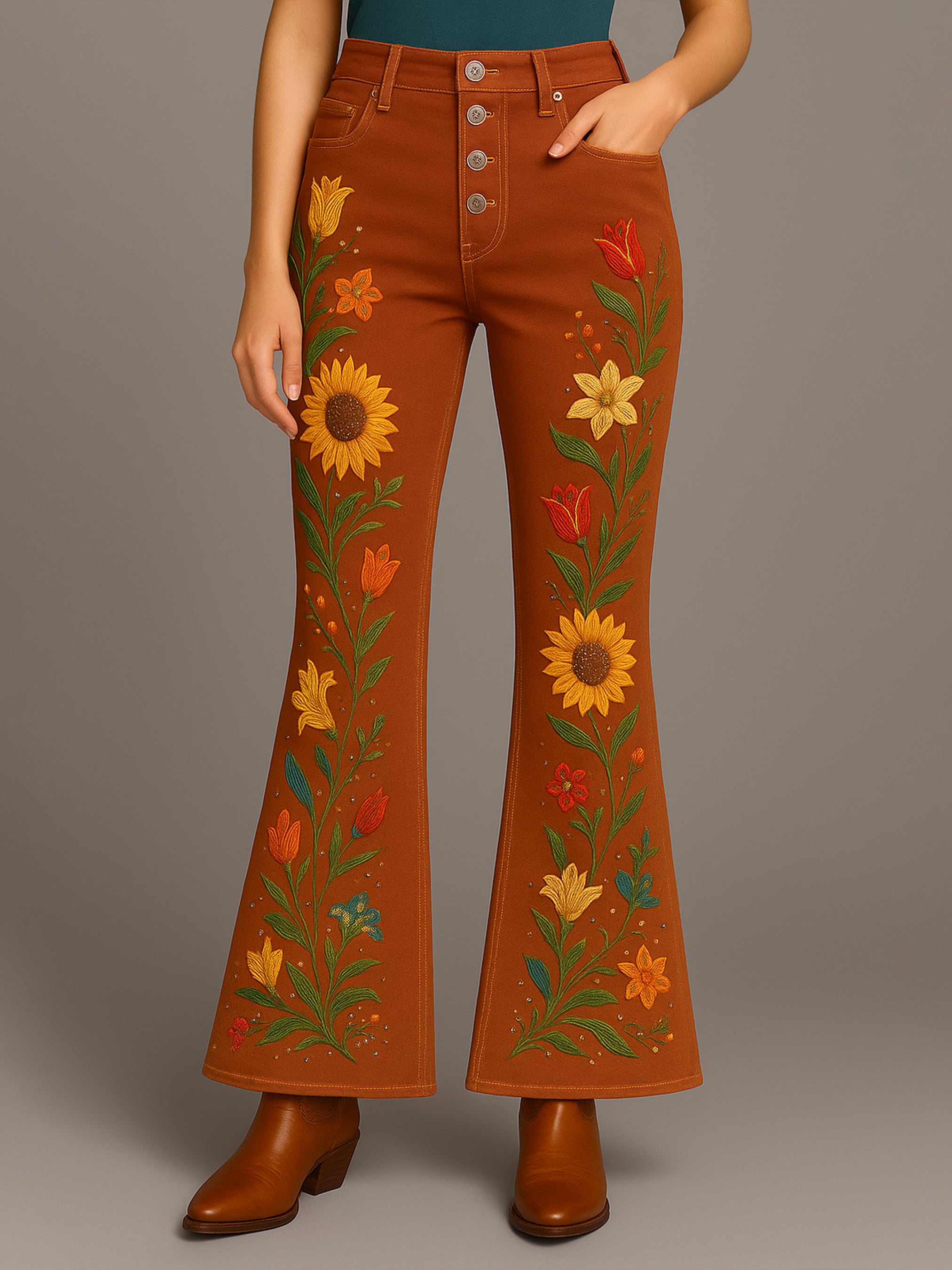 Rust Rodeo Floral Embroidered Pant