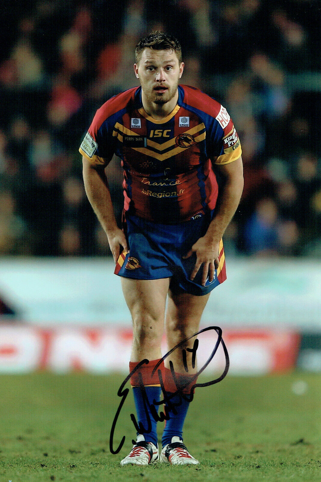 Elliott WHITEHEAD Signed Catalan Dragons Rugby Autograph 12x8 Photo Poster painting AFTAL COA