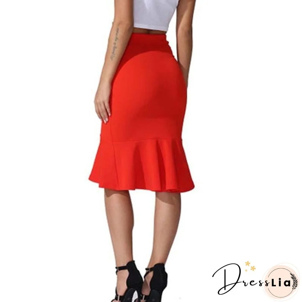 Summer Fishtail Skirt Lady High Waist Mermaid Skirt Solid Color Office Wear Skirts Women Fashion Plus Size Skirts