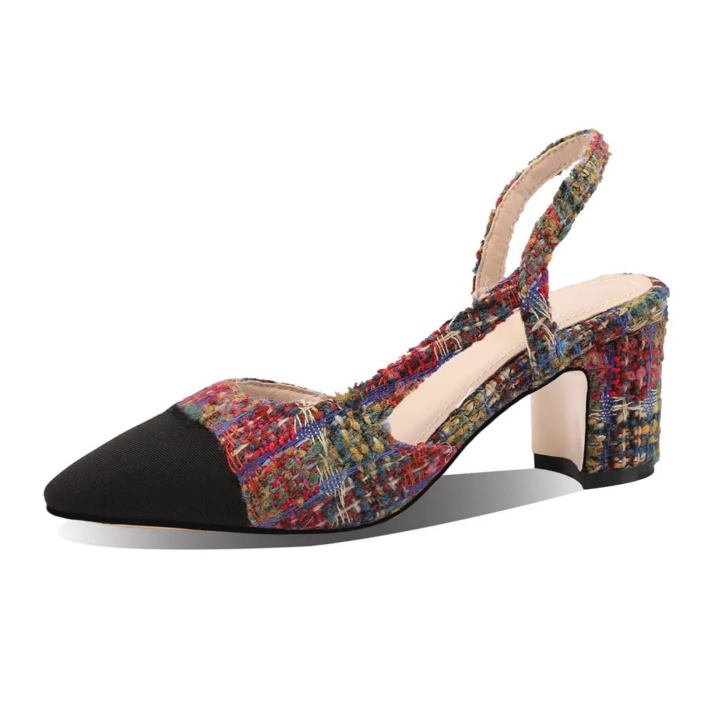 6.5cm/2.55'' Chunky Heels for Women Slingback Pumps Sandals Splicing Round Toe Casual Daily Wedding Pumps