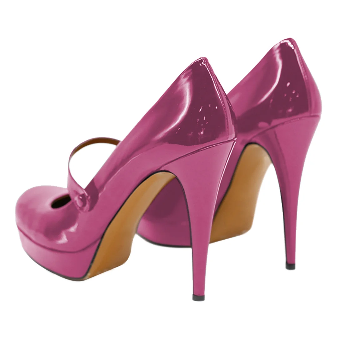 Magenta Patent Leather Buckle Fastening Strap Platform Mary Janes