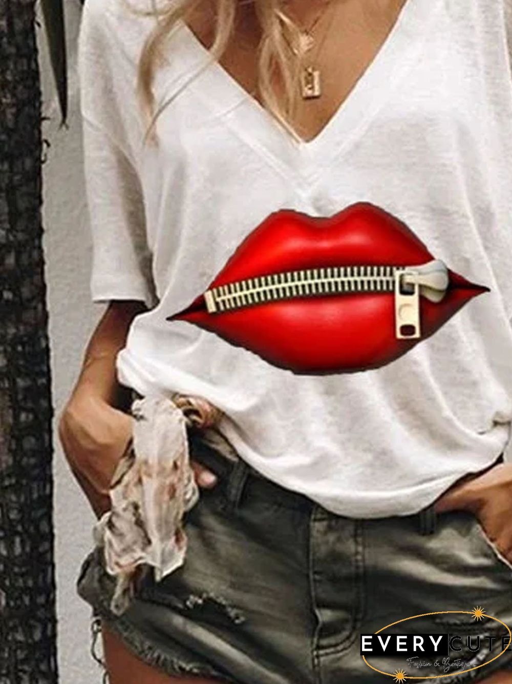 White Casual Cotton Printed T-shirt