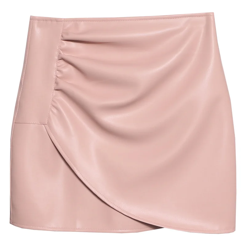 Uveng Real Shooting High-Waist Irregular Folded Cross A Word Pu Skin Small Man Short Skirt Women Autumn And Winter Bag Hip Skirt 1833
