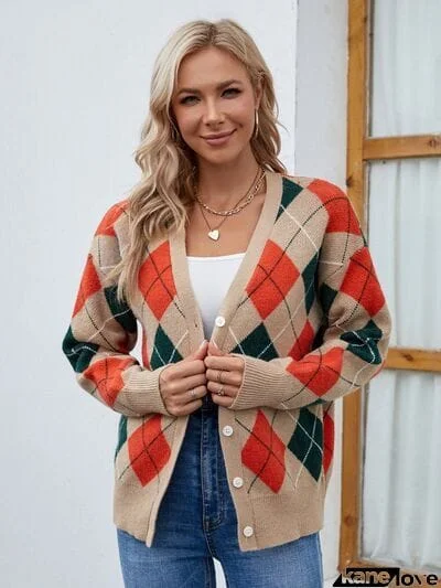 Plaid Contrast Button Up Cardigan