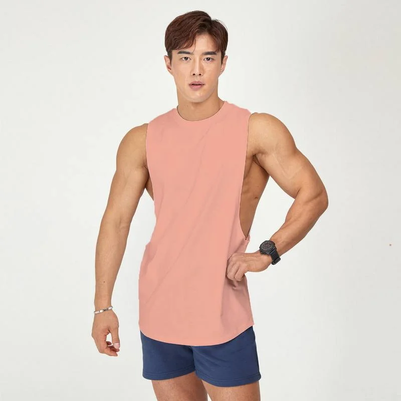 New Blank Men's Fitness Tank Top Loose Plus Size Vest Men's Cotton Shirt Workout Sports Bottoming T-shirt For Man