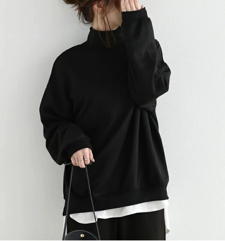 Simple Velvet Turtleneck Sweatshirt - yankia