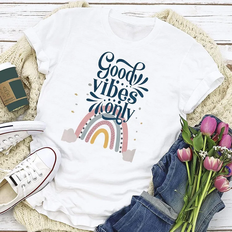 Rainbow Good Vibes Only  T-shirt Tee --Annaletters