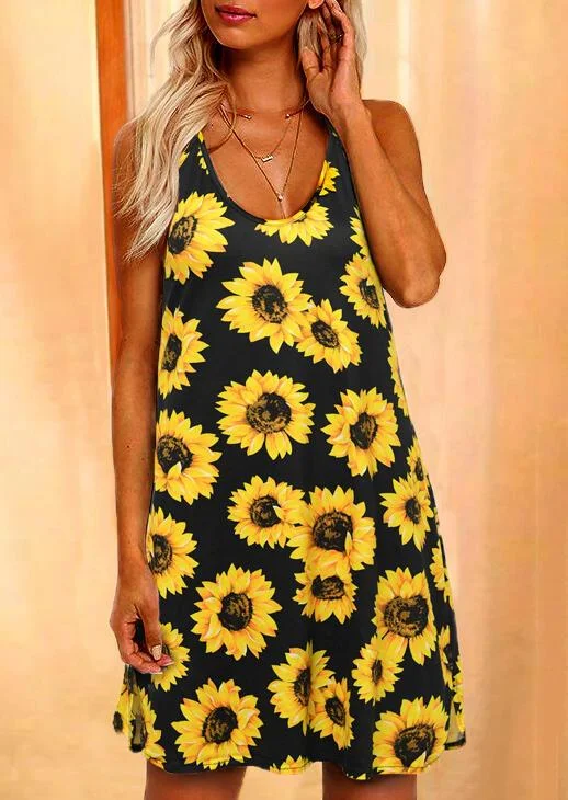 Sunflower Criss-Cross Mini Dress without Necklace - Black