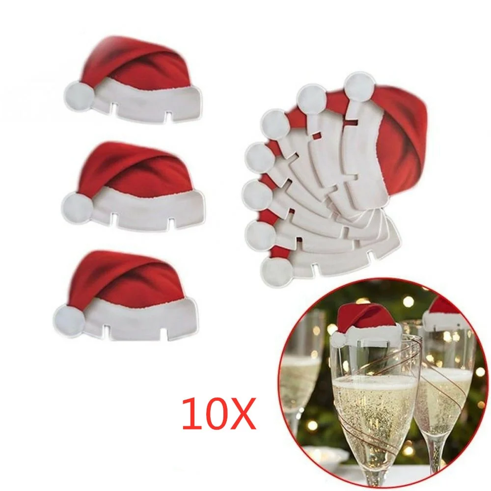 2021New Christmas Decorations Hats 10pcs/lot Champagne Glass Decor Party Home Ornament New Year 2021 Noel Navidad Natal