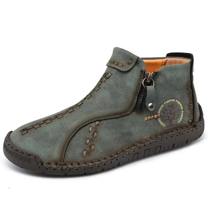 Vintage Men Boots Leather Fashion Western Ankle Boots Men High Top Autumn Winter Casual Shoes Sneakers Cowboy Botas Waterproof