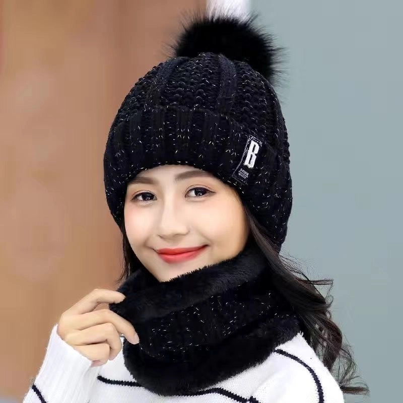 Winter Hat Women’s Korean-style Fleece-lined Thick Wool Hat Warm Scarf Mother Women’s Autumn And Winter Knitted Hat Winter