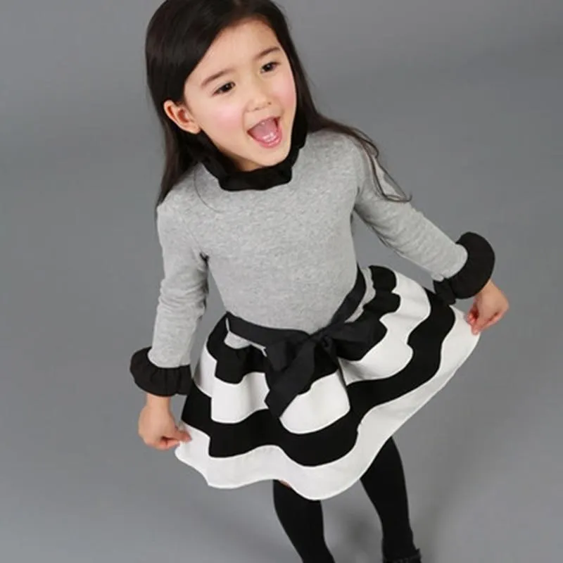 Striped Long Sleeve Kids Dresses for Girls Cotton Ball Gown Autumn Winter Party Children Clothing Kids Birthday Princess Dress