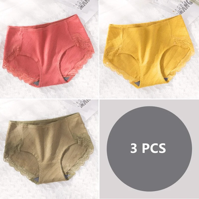 3Pcs Soft Cotton Panties for Women Sexy Lace Transparent Briefs Female Women's Underwear Lady Lingerie Wholesale Free shipping