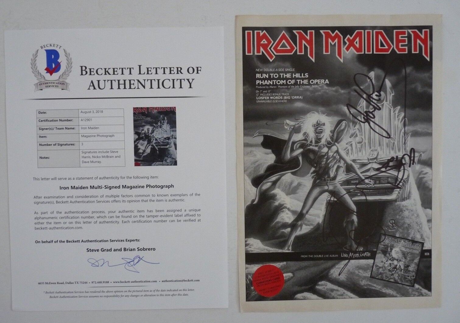 Steve Harris +2 Iron Maiden Signed 8x11.5 Mag Page Photo Poster painting Beckett Certified F6