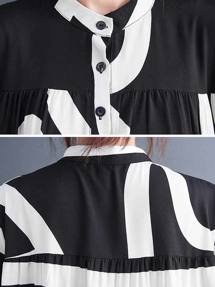 Fashion Long Sleeve Printed Midi Dress