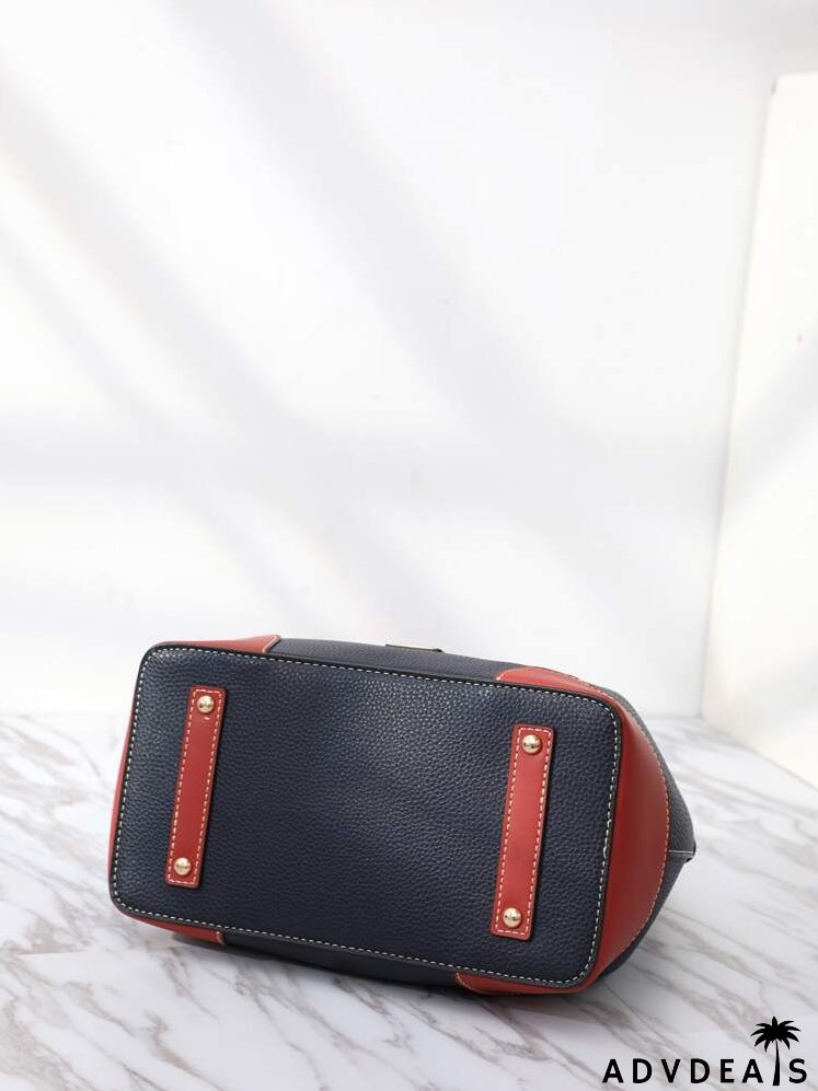 Colorblock Pattern Stitch Trim Tote Bag