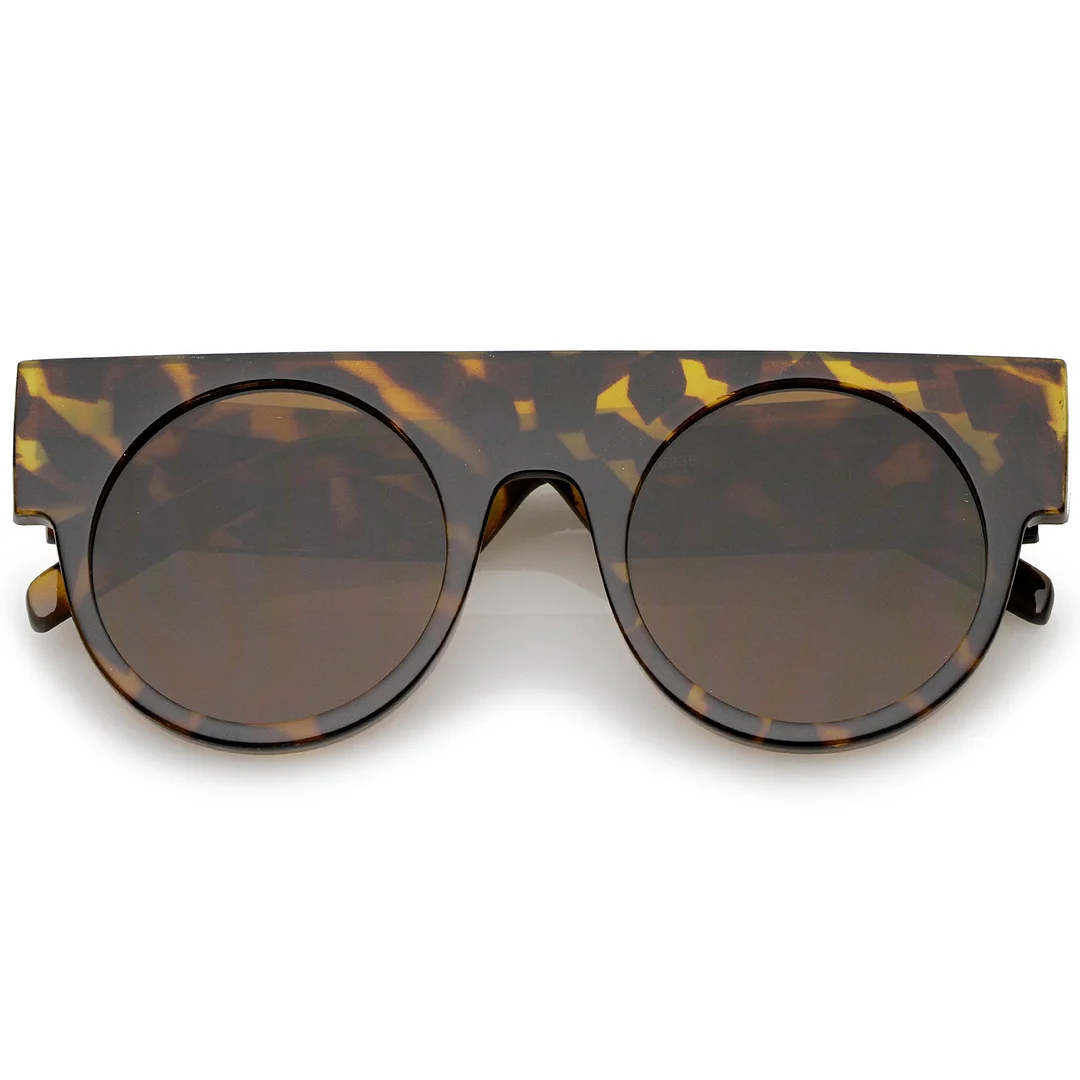 Futuristic Flat Top Wide Temple Flat Lens Round glasses 47mm