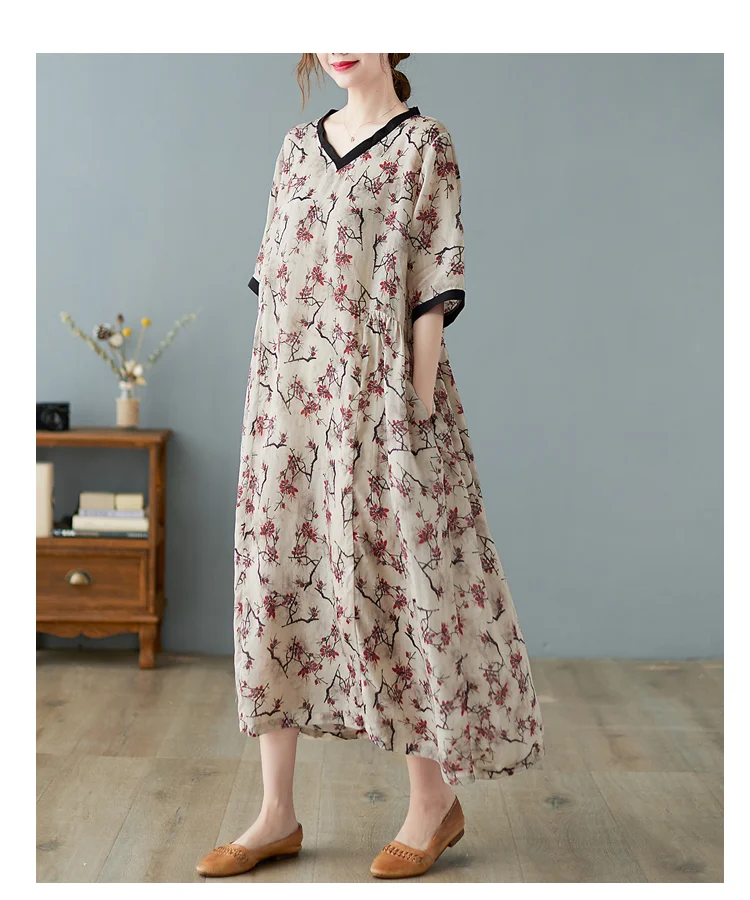 Literary Floral Short Sleeve Midi Dress