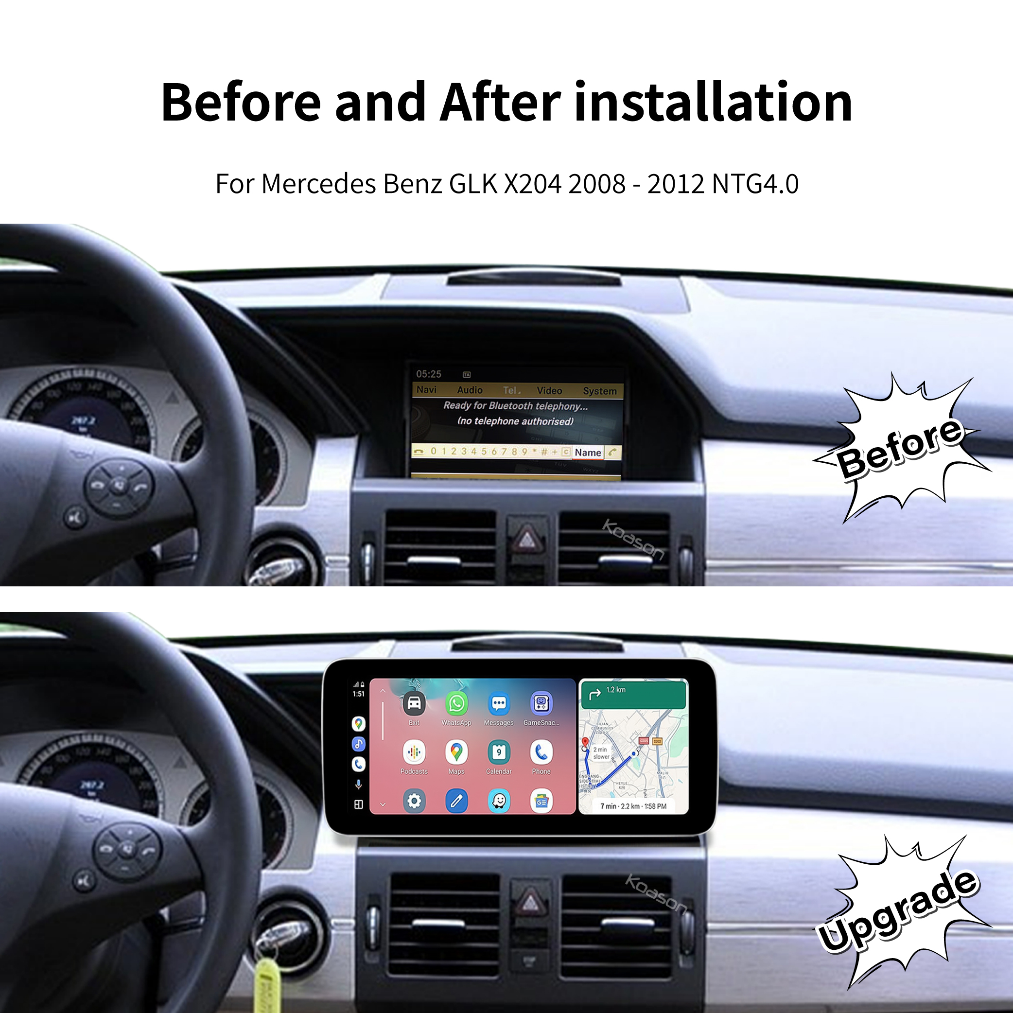 KOASON Linux Apple CarPlay Android Auto TouchScreen Original Retrofit Upgrade Monitor for Mercedes Benz GLK X204