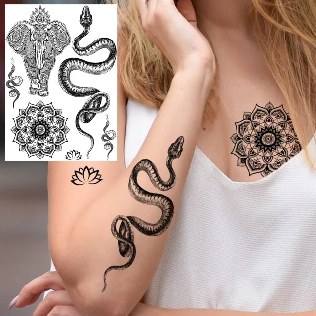REJASKI Black Henna Lace Temporary Tattoos Sticker For WOmen Butterfly Moth Mehndi Flower Fake Tatoo Sticker Feather Flora Tatoo