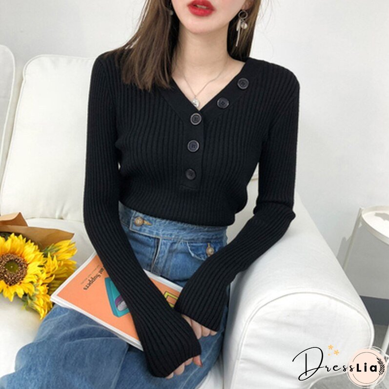 Christmas Gift Sweet Sweater Cardigan Women Long Sleeve Sweaters Solid 10 Colors V-neck Button Autumn and Winter Gentle Women's Knitwear 10807