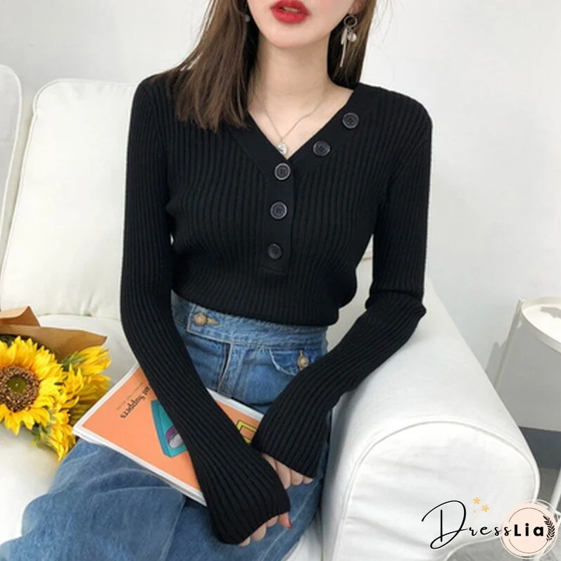 Christmas Gift Sweet Sweater Cardigan Women Long Sleeve Sweaters Solid 10 Colors V-neck Button Autumn and Winter Gentle Women's Knitwear 10807