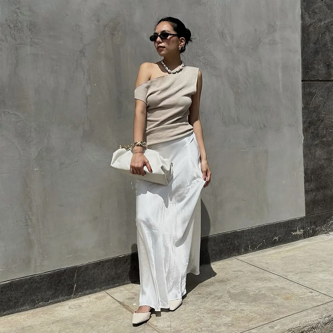 Uveng Spring And Summer Explosion Women's Slanted Shoulder Casual Net Color T-Shirt Top Women