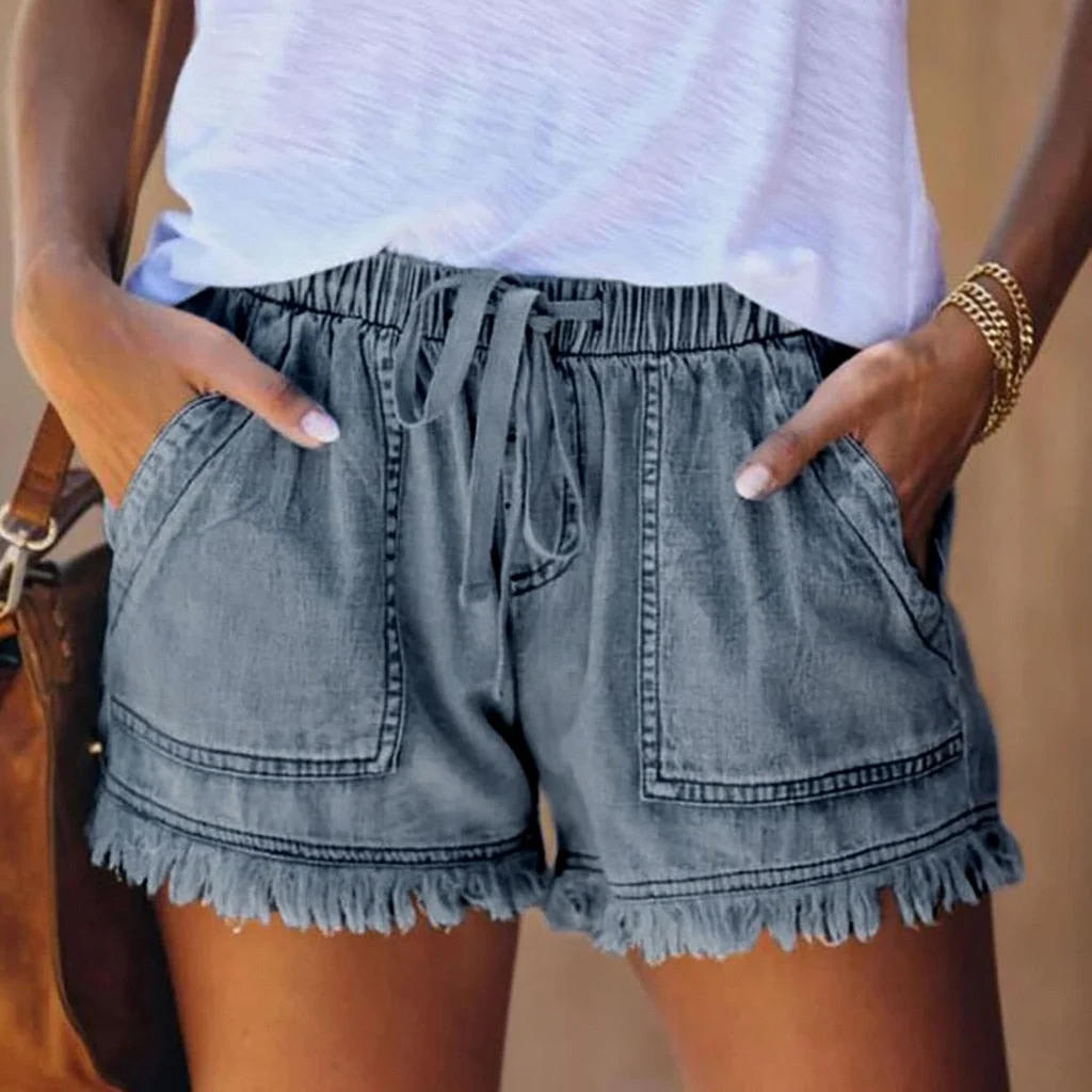 2021 New Arrival Casual Summer Hot Sale Pocket Jeans Denim Women Shorts High Waists Tassel Bandage sexy short Jeans